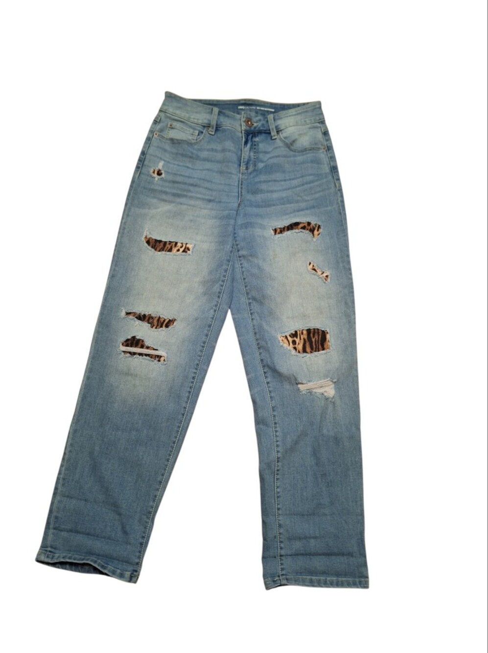 Light Blue Distressed Women’s Jeans with Leopard Patch Details INC DENIM 4/27